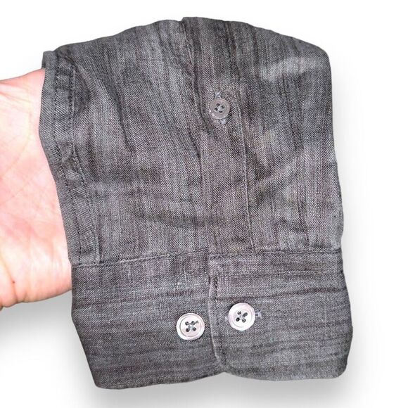 Stitch Note 100% European Linen Button Up Shirt Sz Men’s L in Black - Picture 3 of 6